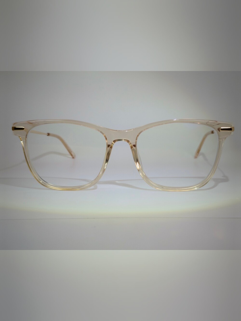 Sebastian. Clear Beige Gold Square Frame Eyeglasses.